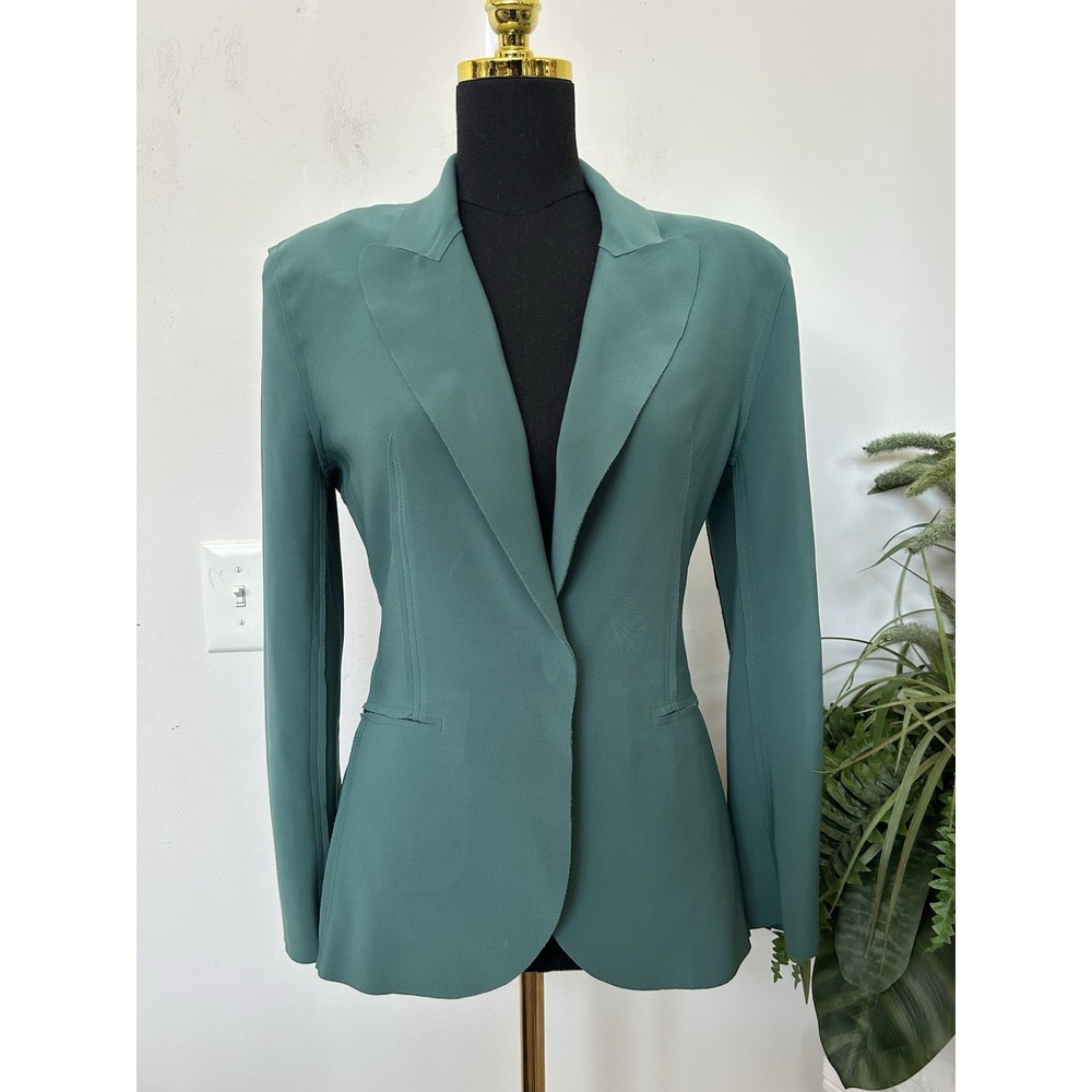 Norma Kamali Classic Blazer Jacket XS Green Stretch Minimalist